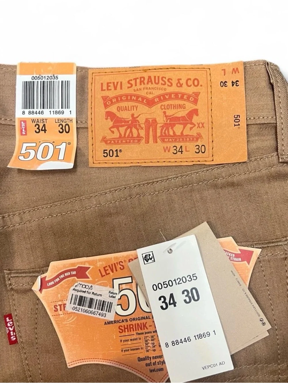Brand New with Tags Levi's 501 Shrink-To-Fit Jeans 34x30